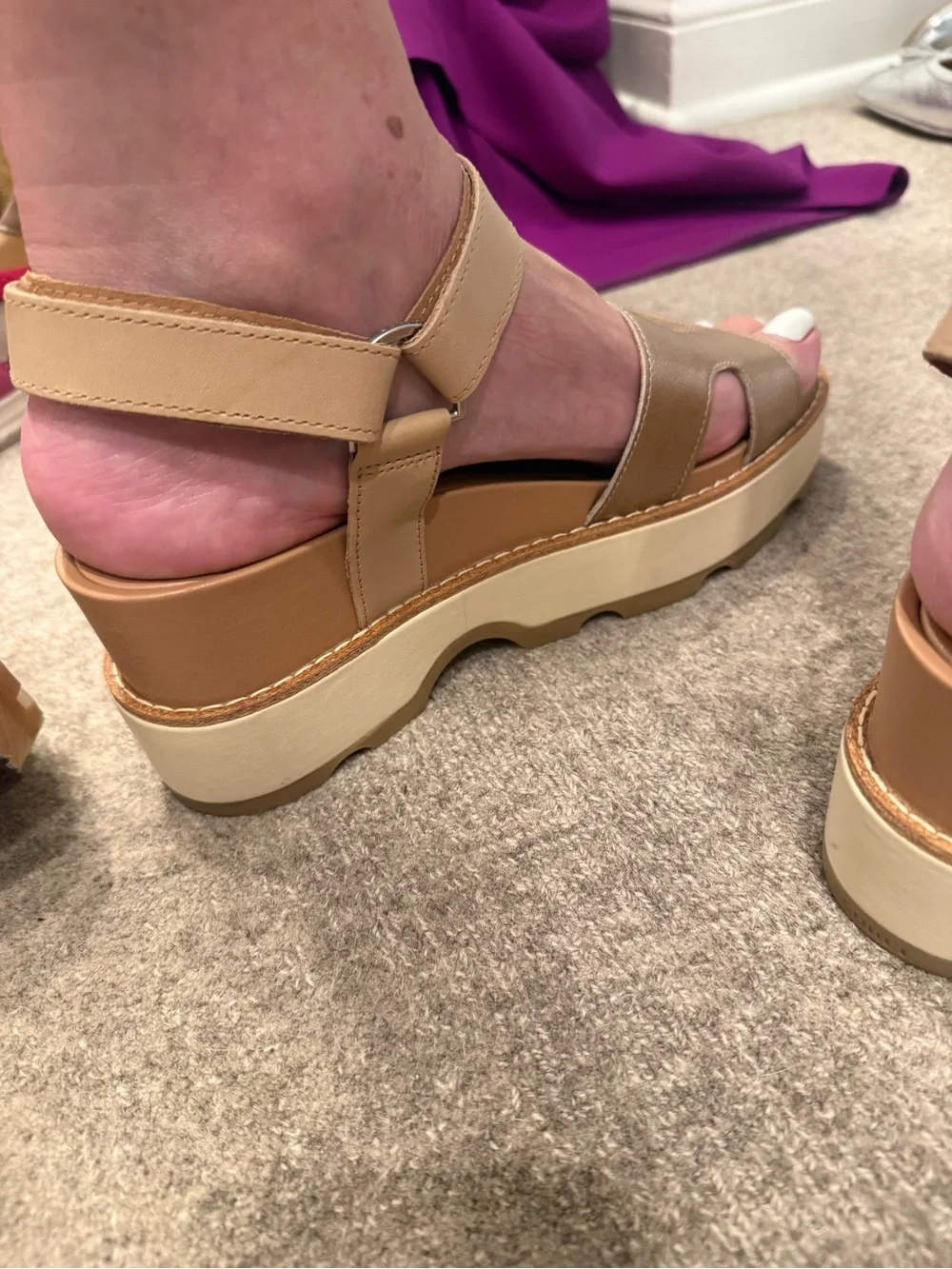Sorel Metallic Tan Platform Sandal with Chunky Cream Sole